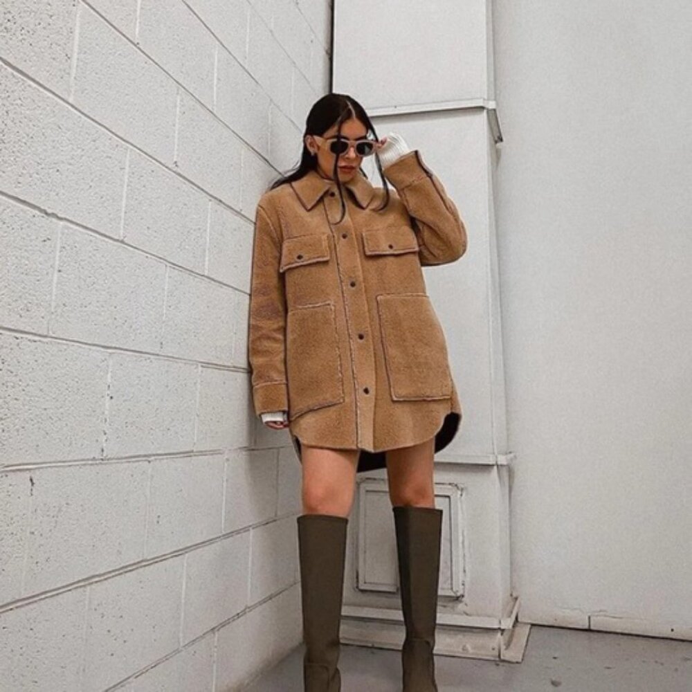 Zara Faux Shearling Tan Teddy Double Faced Overshirt Jacket